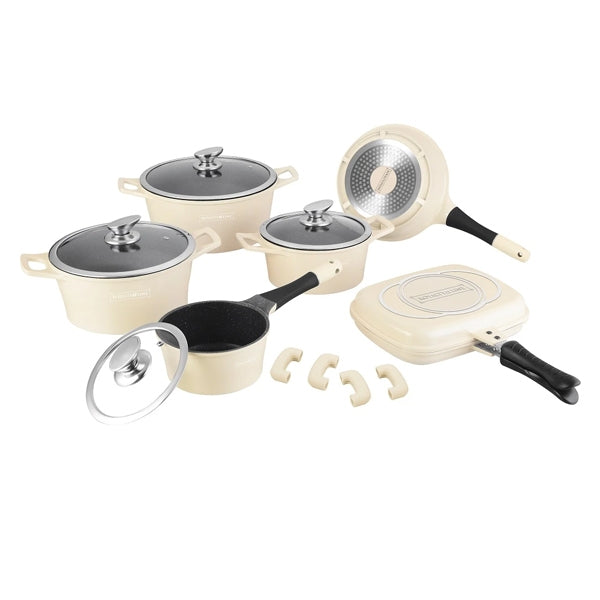 15 pcs, cookware set, black, marble coated, glass lids, click handle, pots set, Royalty Line