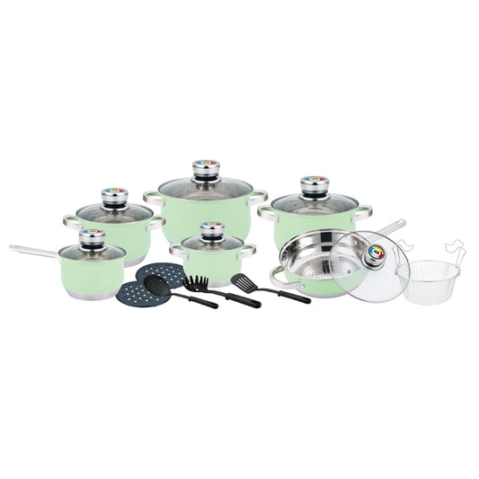 18 pcs, cookware set, green, stainless-steel, glass-lids, Herenthal 1801BG