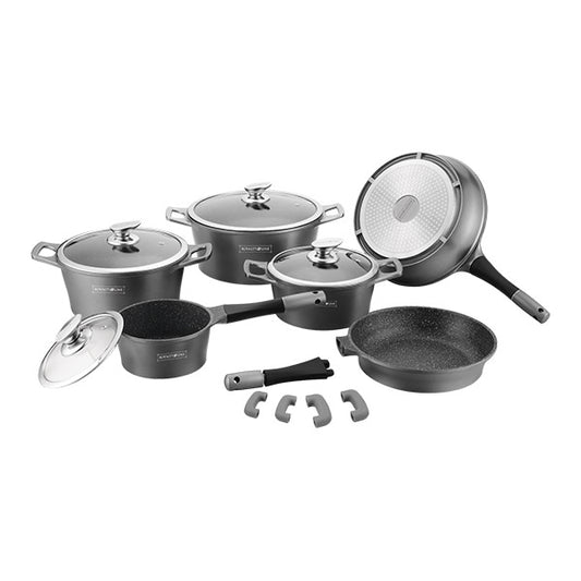 14 pcs, cookware set, silver, removeable handle, marble coated, glass lids, Royalty Line RL-ES1014M