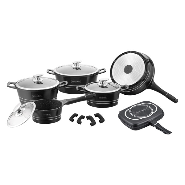 15 pcs, cookware set, black, marble coated, glass lids, click handle, pots set, Royalty Line  RL-ES1015M