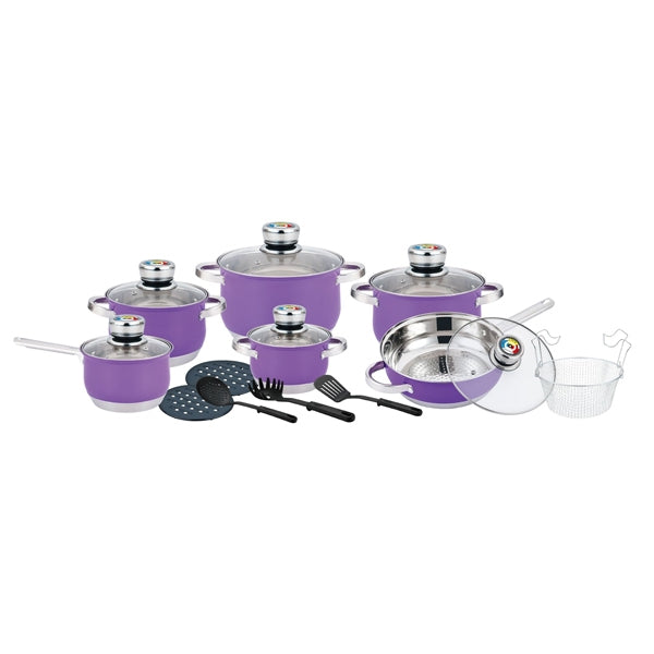 18 pcs, cookware set, purple, stainless-steel, glass-lids, Herenthal 1801BP