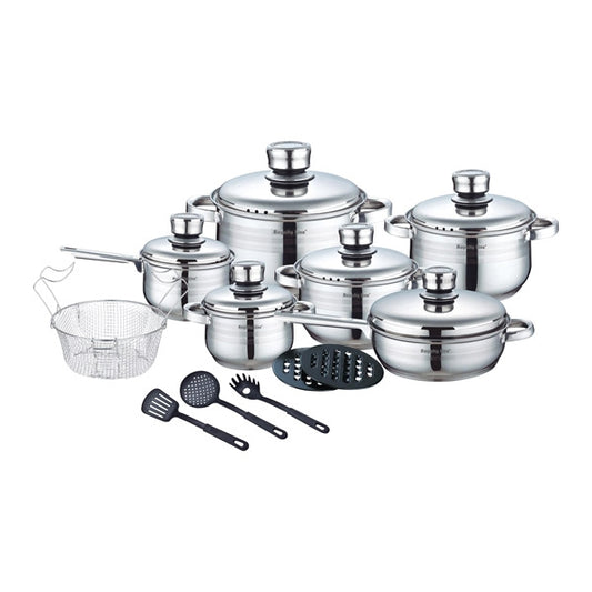 18 pcs, pot set, cookware set, silver, thermo-knob, stainless steel, glass lids, Royalty Line 1802