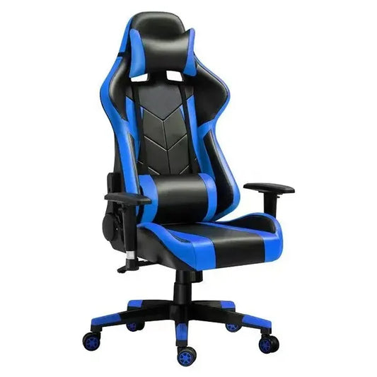 Black/Blue Gaming Chair with footrest, PU Leather, Up to 100kg