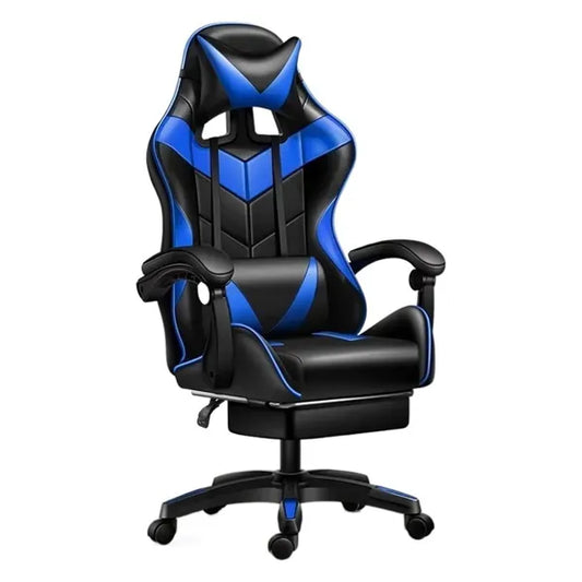 Black/Blue Gaming Chair with footrest, PU Leather, Up to 100kg