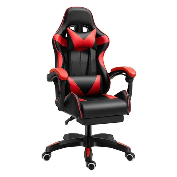 Black/Red Gaming Chair with footrest, PU Leather, Up to 100kg