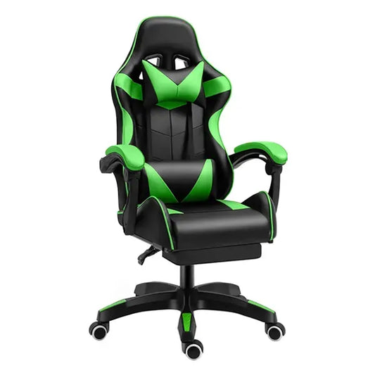 Black/Green Gaming Chair with footrest, PU Leather, Up to 100kg