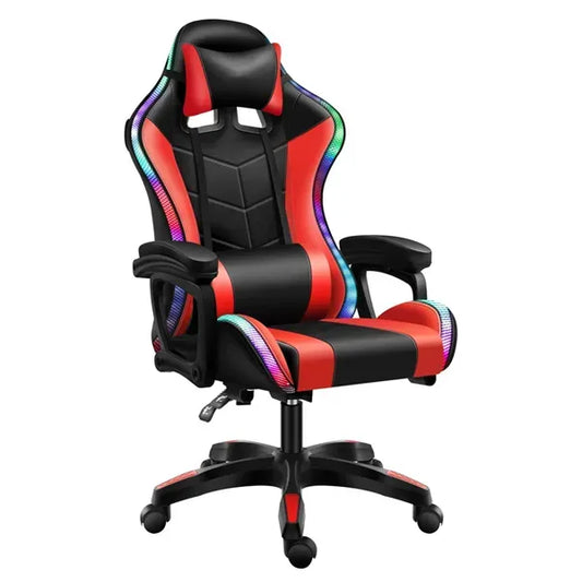 RGB Lighting PU Leather Gaming Chair with Rocking Function, Black/Red