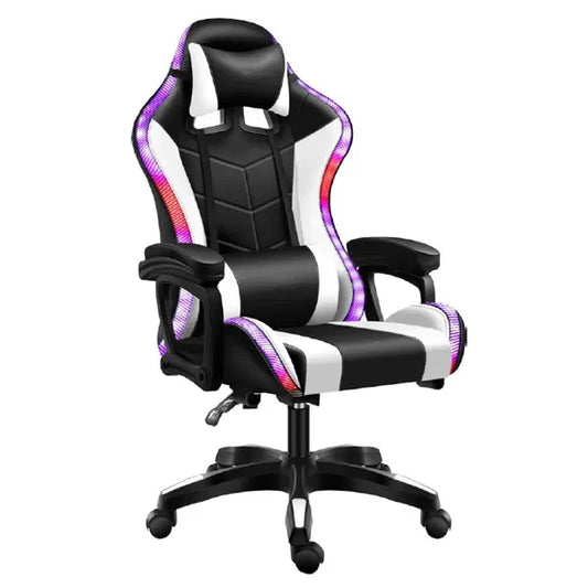 Black/White RGB Lighting Gaming Chair, PU Leather