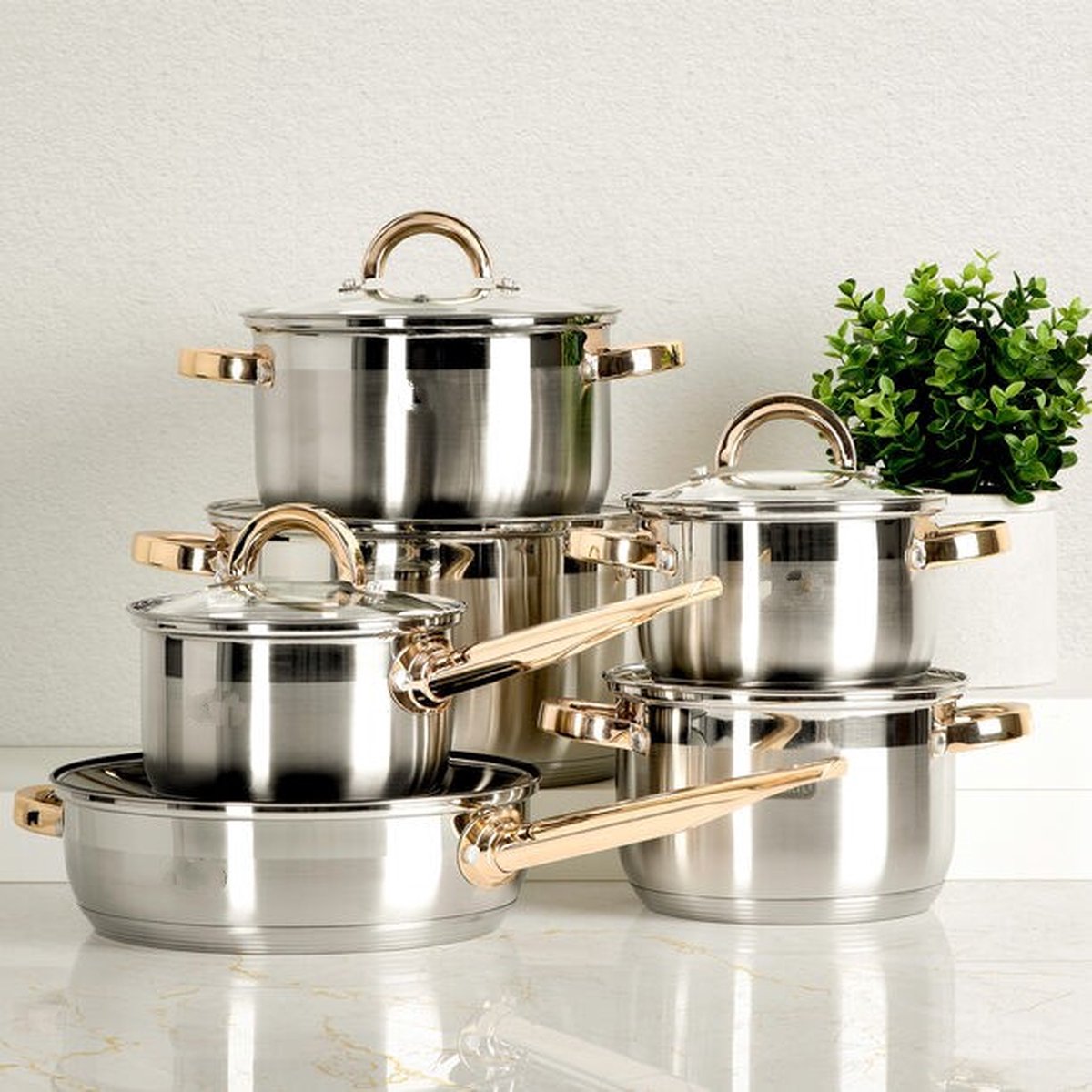 12pcs, cookware set, Stainless-Steel, Dishwasher-safe, Induction-ready, ROYALTYLINE 1231G