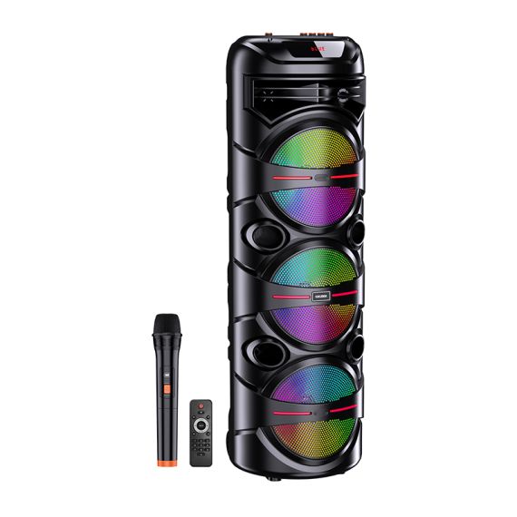 Rechargeable portable speaker 3x8" 40W Bluetooth/USB LED light